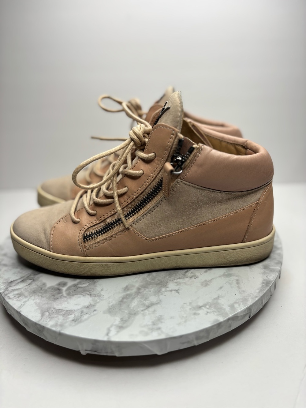 Eur 37-Giuseppe Zanotti beige/nude high-top leather and suede double-zip
